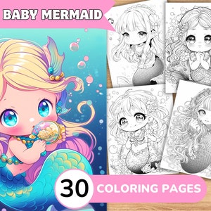 Cute Mermaid Coloring Pages Book, Mermaid Grayscale Coloring Book, Mermaid Coloring Grayscale, Printable Coloring Pages