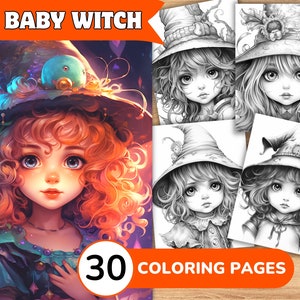 Witch Coloring Pages, Witch Coloring Book, Witch Grayscale Coloring, Girl Coloring Book, Girl Grayscale Coloring