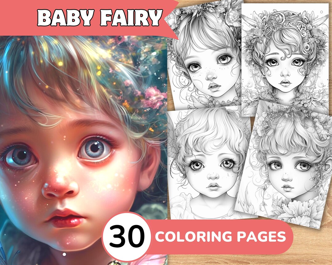 Cute Fairy Coloring Pages Book, Fairy Grayscale Coloring Book, Baby ...