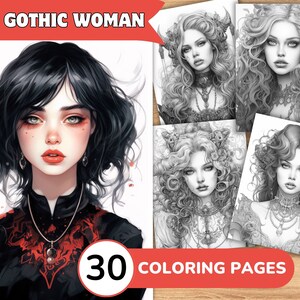 Páginas para colorear de mujer gótica, Libro para colorear de mujer gótica, Colorear gótica, Libro para colorear de mujer, Páginas para colorear de mujer