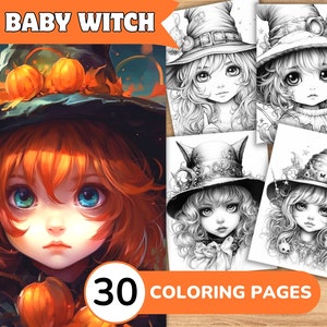Witch Coloring Pages, Witch Coloring Book, Witch Grayscale Coloring, Girl Coloring Book, Girl Grayscale Coloring