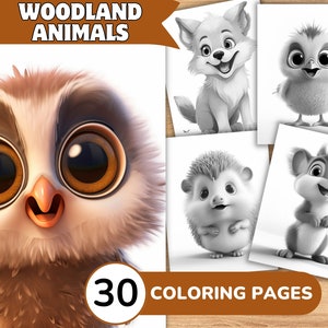 Woodland Animal Coloring Book, Forest Animal Coloring Pages, Cute Animal Grayscale Coloring Book, Coloring Template Grayscale Digital