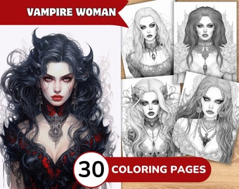 Vampire Coloring Pages, Vampire Coloring Book, Vampire Grayscale Coloring, Woman Coloring Book, Woman Coloring Pages