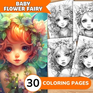 Flower Fairy Coloring Pages, Flower Fairy Coloring Book, Cute Fairy Coloring, Baby Fairy Coloring Book, Flower Coloring