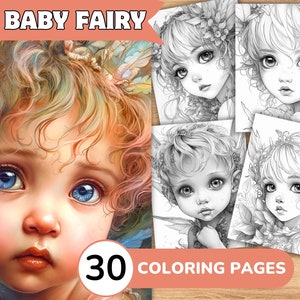 Cute Fairy Coloring Pages Book, Fairy Grayscale Coloring Book, Baby Fairy Coloring Template Grayscale, Fairy Coloring