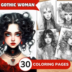 Páginas para colorear de mujer gótica, Libro para colorear de mujer gótica, Colorear gótica, Libro para colorear de mujer, Páginas para colorear de mujer