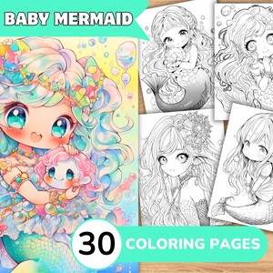 Cute Mermaid Coloring Pages Book, Mermaid Grayscale Coloring Book, Mermaid Coloring Grayscale, Printable Coloring Pages