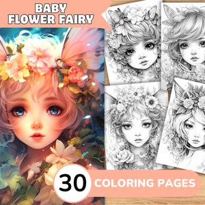 Flower Fairy Coloring Pages, Flower Fairy Coloring Book, Cute Fairy Coloring, Baby Fairy Coloring Book, Flower Coloring