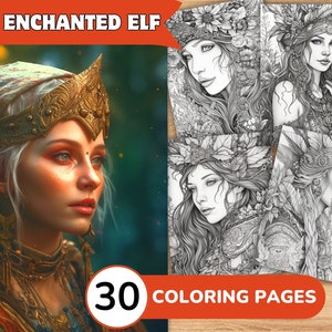 Fantasy Elf Coloring Pages Book, Fantasy Elf Coloring Pages, Realistic Elf Coloring Book, Elf Grayscale Coloring Pages