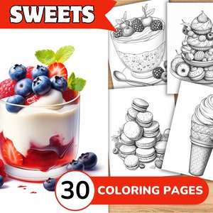 Sweet Coloring Pages Book, Sweet Grayscale Coloring Book, Sweet Coloring Grayscale, Food Coloring Digital, Cake Coloring