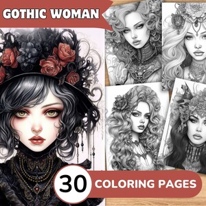 Gothic Woman Coloring Pages, Gothic Woman Coloring Book, Gothic Coloring, Woman Coloring Book, Woman Coloring Pages