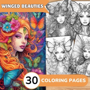 Fairy Coloring Pages Book, Fairy Grayscale Coloring Book, Fairy Coloring Grayscale, Realistic Fairy Coloring Digital