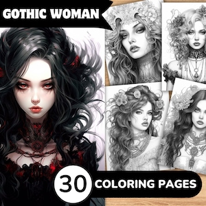 Gothic Woman Coloring Pages, Gothic Woman Coloring Book, Gothic Coloring, Woman Coloring Book, Woman Coloring Pages