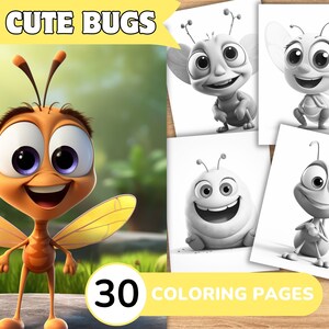 Cute Bugs Coloring Pages Book, Bugs Coloring Pages, Insect Coloring Book, Insect Coloring Template Grayscale, Greyscale Digital Coloring
