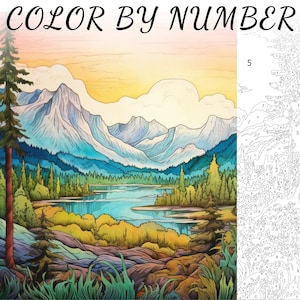 Color By Number, Paint By Number, Paint Number Adult, Coloring Numbered, Color By Number For Adults, Mountain Coloring