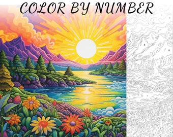 Color By Number, Paint By Number, Paint Number Adult, Coloring Numbered, Color By Number For Adults, Landscape Coloring