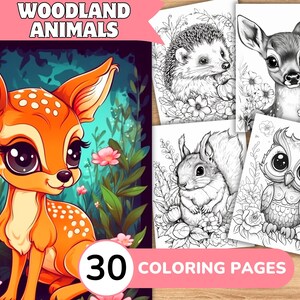 Woodland Animal Coloring Book, Forest Animal Coloring Pages, Cute Animal Grayscale Coloring Book, Coloring Template Grayscale Digital
