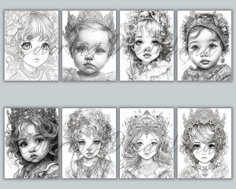 Princess Coloring Pages Book Cute Princess Grayscale Coloring - Etsy