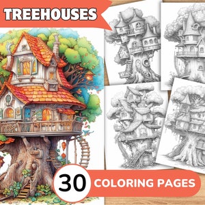 Treehouse Coloring Book, Fairy Houses Coloring, Fairy Homes Coloring Pages, Houses Coloring Pages, Cute Houses Coloring