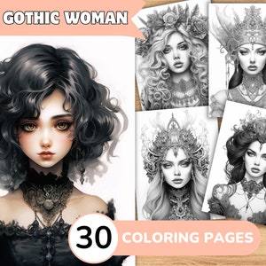 Gothic Woman Coloring Pages, Gothic Woman Coloring Book, Gothic Coloring, Woman Coloring Book, Woman Coloring Pages
