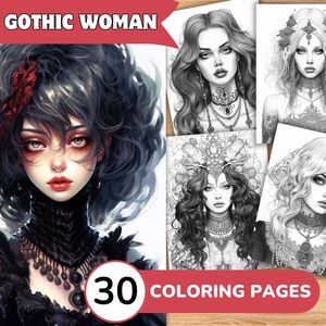 Gothic Woman Coloring Pages, Gothic Woman Coloring Book, Gothic Coloring, Woman Coloring Book, Woman Coloring Pages