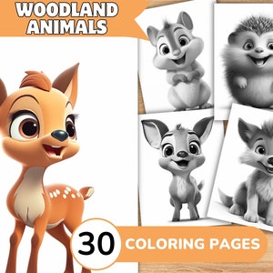 Woodland Animal Coloring Book, Forest Animal Coloring Pages, Cute Animal Grayscale Coloring Book, Coloring Template Grayscale Digital