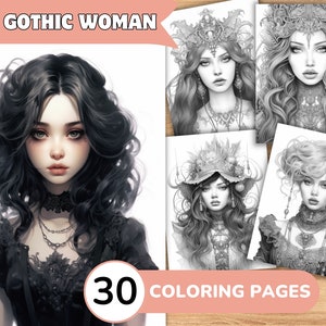 Páginas para colorear de mujer gótica, Libro para colorear de mujer gótica, Colorear gótica, Libro para colorear de mujer, Páginas para colorear de mujer