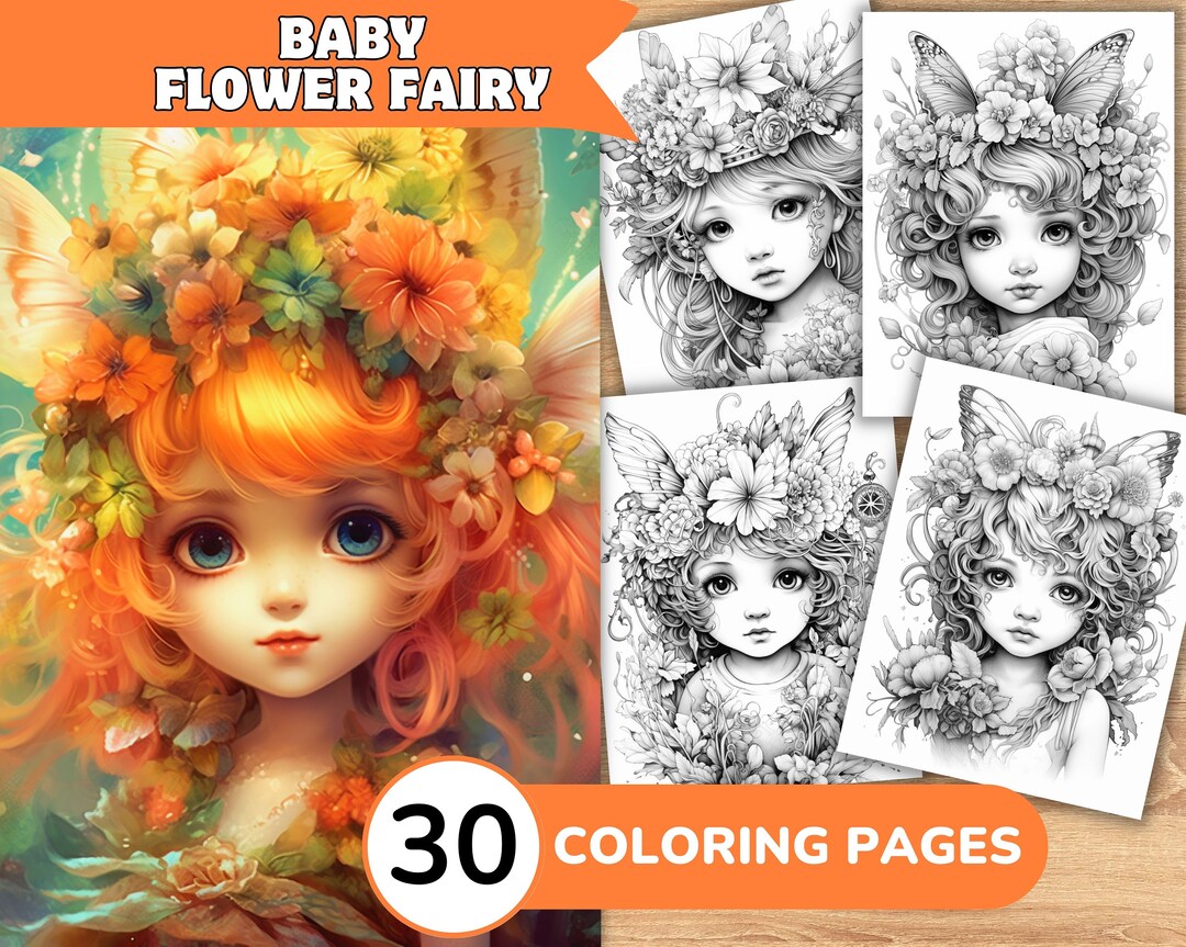Flower Fairy Coloring Pages Flower Fairy Coloring Book Cute - Etsy