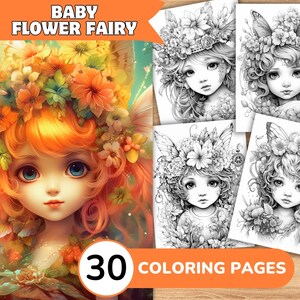 Flower Fairy Coloring Pages, Flower Fairy Coloring Book, Cute Fairy Coloring, Baby Fairy Coloring Book, Flower Coloring