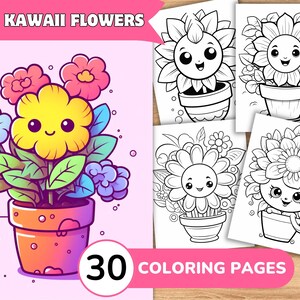 Kawaii Coloring Pages, Kawaii Coloring Book, Kawaii Flower Coloring, Beautiful Flower Coloring, Floral Coloring Book
