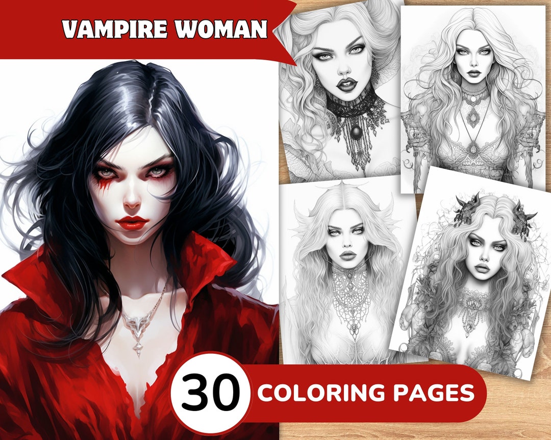 Vampire Coloring Pages, Vampire Coloring Book, Vampire Grayscale