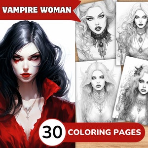 Vampire Coloring Pages, Vampire Coloring Book, Vampire Grayscale Coloring, Woman Coloring Book, Woman Coloring Pages