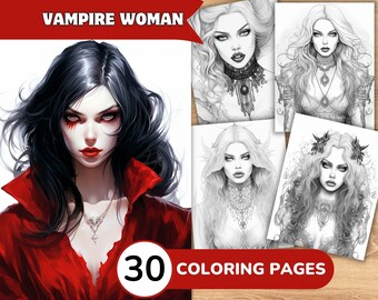 Vampire Coloring Pages, Vampire Coloring Book, Vampire Grayscale Coloring, Woman Coloring Book, Woman Coloring Pages