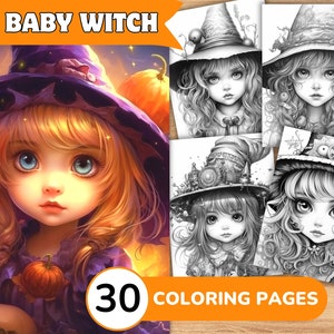 Witch Coloring Pages, Witch Coloring Book, Witch Grayscale Coloring, Girl Coloring Book, Girl Grayscale Coloring