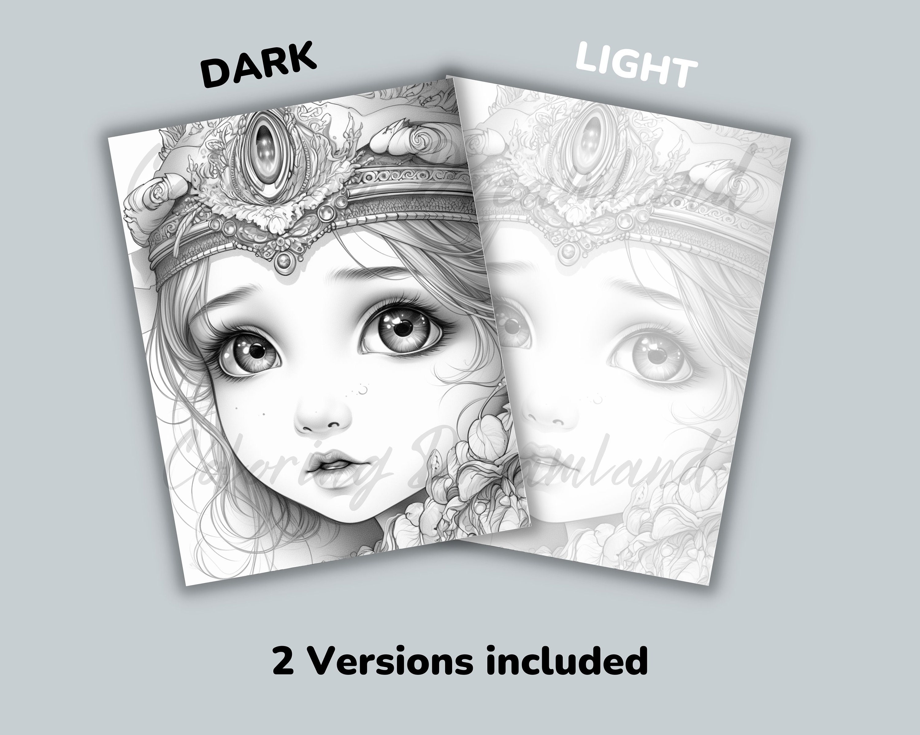 Princess Coloring Pages Book, Cute Princess Grayscale Coloring Book ...