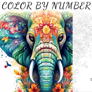 Color By Number, Paint By Number, Paint Number Adult, Coloring Numbered, Color By Number For Adults, Elephant Coloring