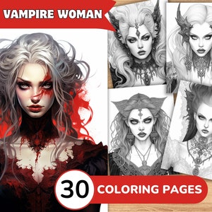 Vampire Coloring Pages, Vampire Coloring Book, Vampire Grayscale Coloring, Woman Coloring Book, Woman Coloring Pages