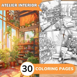 Interior Coloring Pages Book, Grayscale Coloring Book, Coloring Template Grayscale, Realistic Interior Coloring Pages