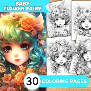 Flower Fairy Coloring Pages, Flower Fairy Coloring Book, Cute Fairy Coloring, Baby Fairy Coloring Book, Flower Coloring