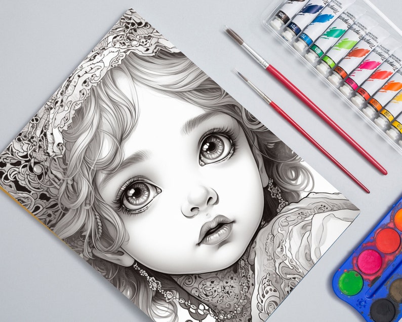 Princess Coloring Pages Book Cute Princess Grayscale Coloring - Etsy