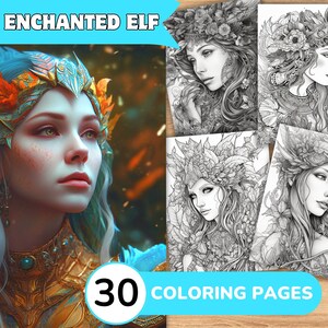 Fantasy Elf Coloring Pages Book, Fantasy Elf Coloring Pages, Realistic Elf Coloring Book, Elf Grayscale Coloring Pages