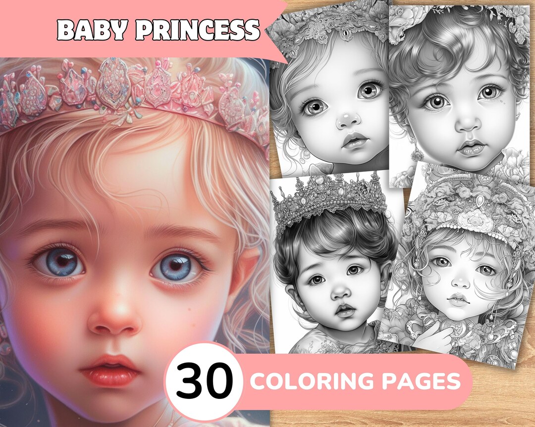 Princess Coloring Pages Book, Cute Princess Grayscale Coloring Book ...