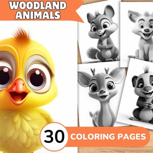 Woodland Animal Coloring Book, Forest Animal Coloring Pages, Cute Animal Grayscale Coloring Book, Coloring Template Grayscale Digital
