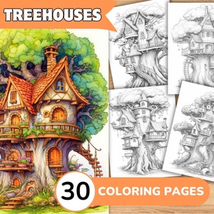 Treehouse Coloring Book, Fairy Houses Coloring, Fairy Homes Coloring Pages, Houses Coloring Pages, Cute Houses Coloring