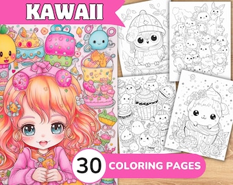 Kawaii Coloring Pages, Kawaii Coloring Book, Kawaii Coloring Template, Kawaii Digital Coloring, Printable Coloring Pages
