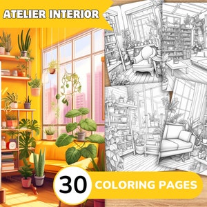 Interior Coloring Pages Book, Interior Design Grayscale Coloring Book, Interior Room Coloring Template Grayscale, Realistic Coloring Pages