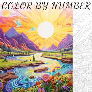 Color By Number, Paint By Number, Paint Number Adult, Coloring Numbered, Color By Number For Adults, Landscape Coloring