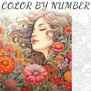 Color By Number, Paint By Number, Paint Number Adult, Coloring Numbered, Color By Number For Adults, Flower Coloring