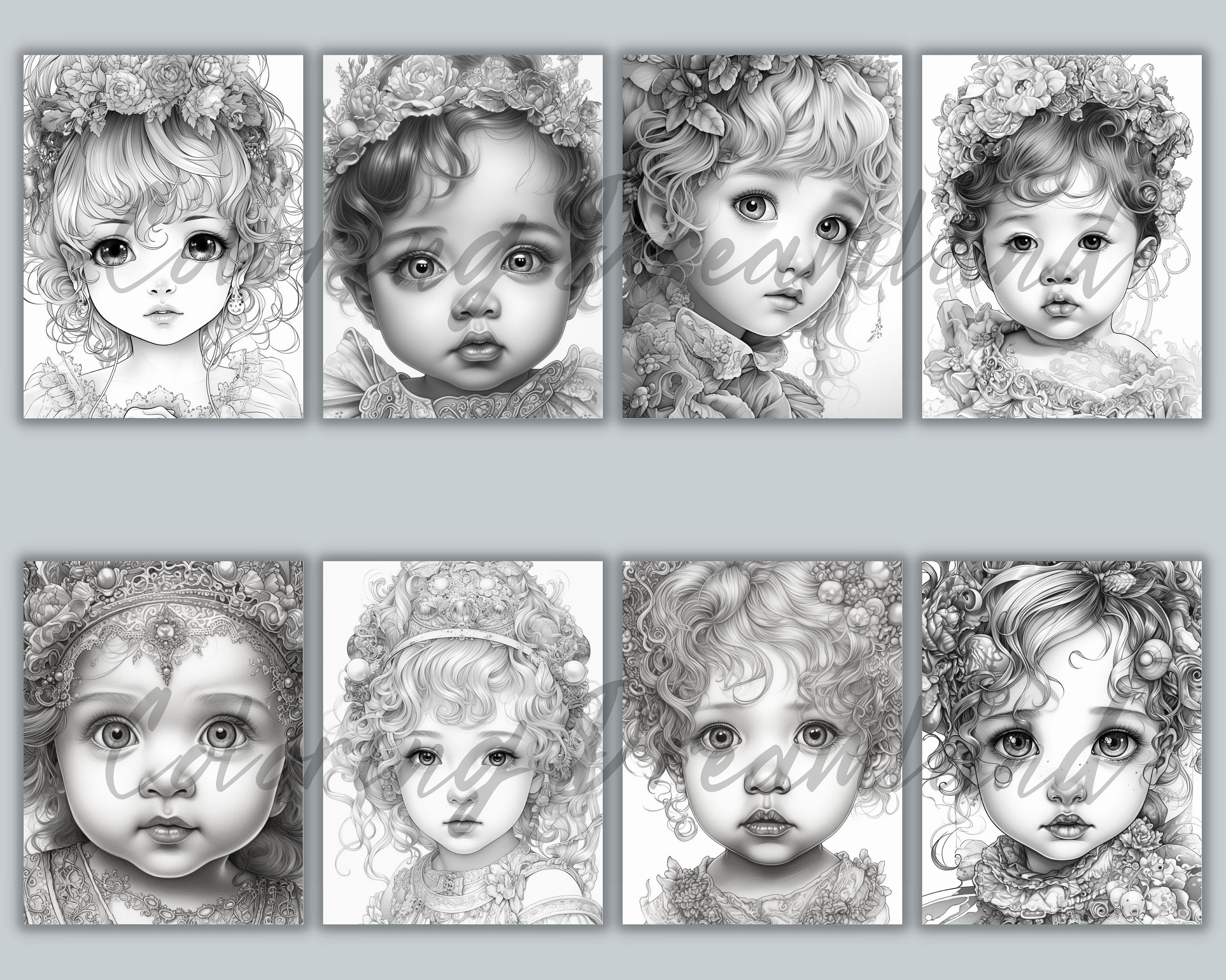 Princess Coloring Pages Book Cute Princess Grayscale Coloring - Etsy