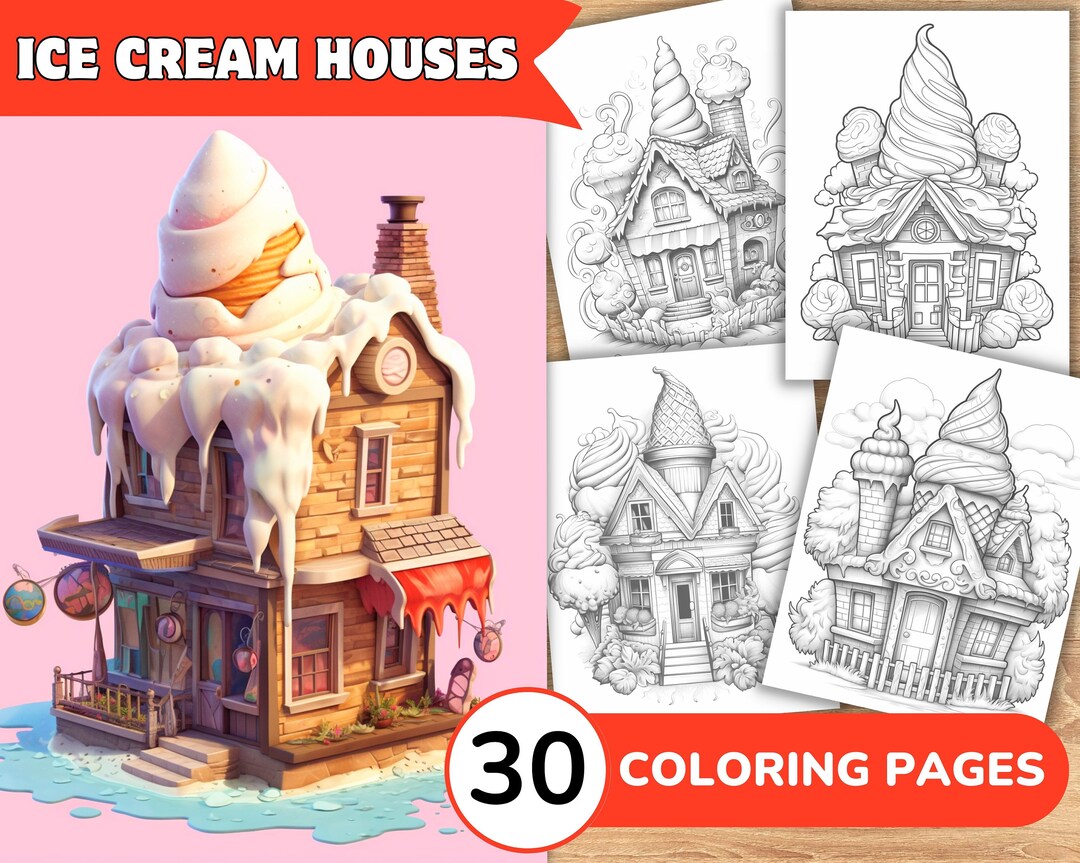 Ice Cream Houses Coloring Book Sweet Coloring House Coloring Etsy